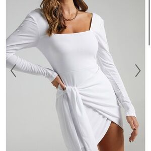 Lucy in the Sky White Asymmetrical Wrap Front Tie Long Sleeve Dress Small